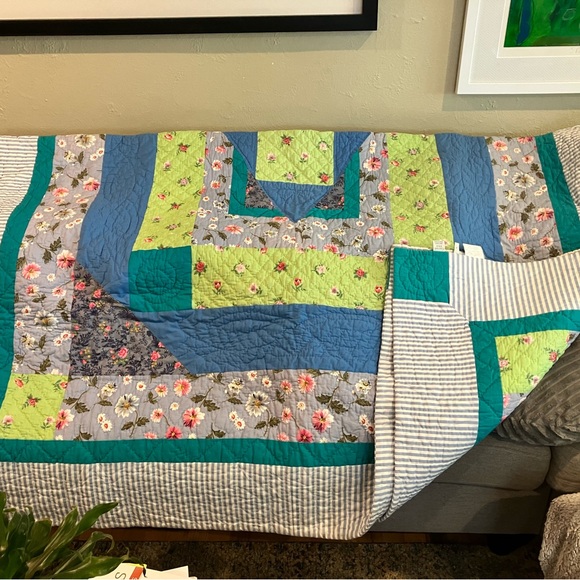 Garnet Hill Floral Patchwork Quilt - Blue and Green HD - Picture 10 of 10